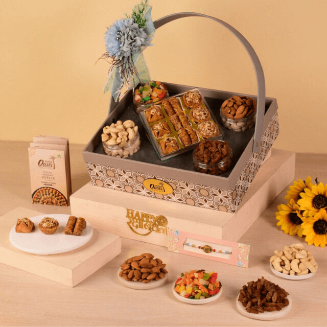 2 4 Dry Fruits + 9 Pcs Baklawa Gifts Hamper Basket