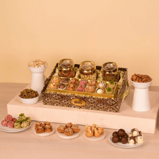 4 Royal Celebration Hamper – Dry Fruits, Baklawa, Fusion Sweets & Chocolates (6-in-1 Premium Gift Box)